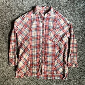 Free People Plaid Button Down Shirt - Red and Blue